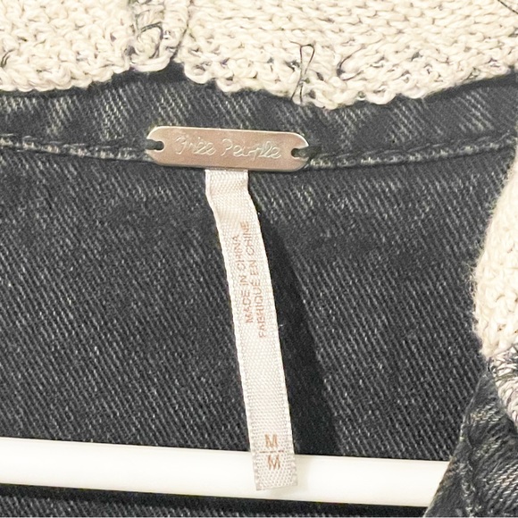 Free People Medium Blue Trucker Moto Jeans Denim Removable Hood Raglan Jacket - Picture 3 of 6